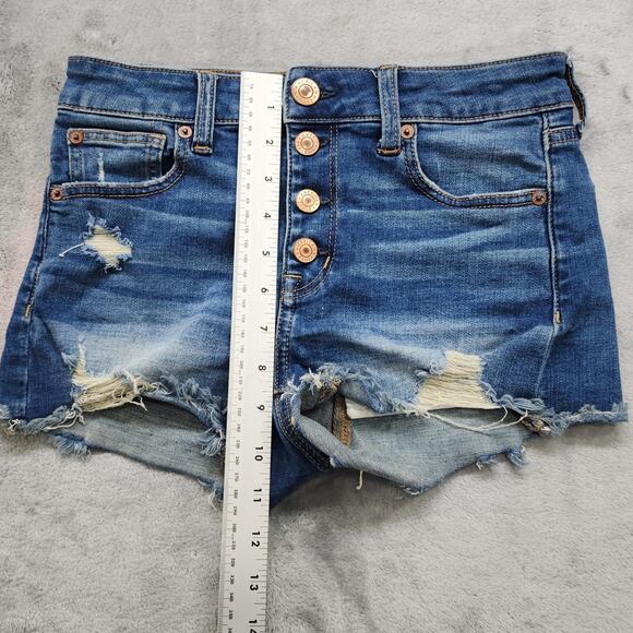 American Eagle Shorts Womens 0 Blue Super Stretch High Rise Shortie Button Fly - Picture 10 of 13